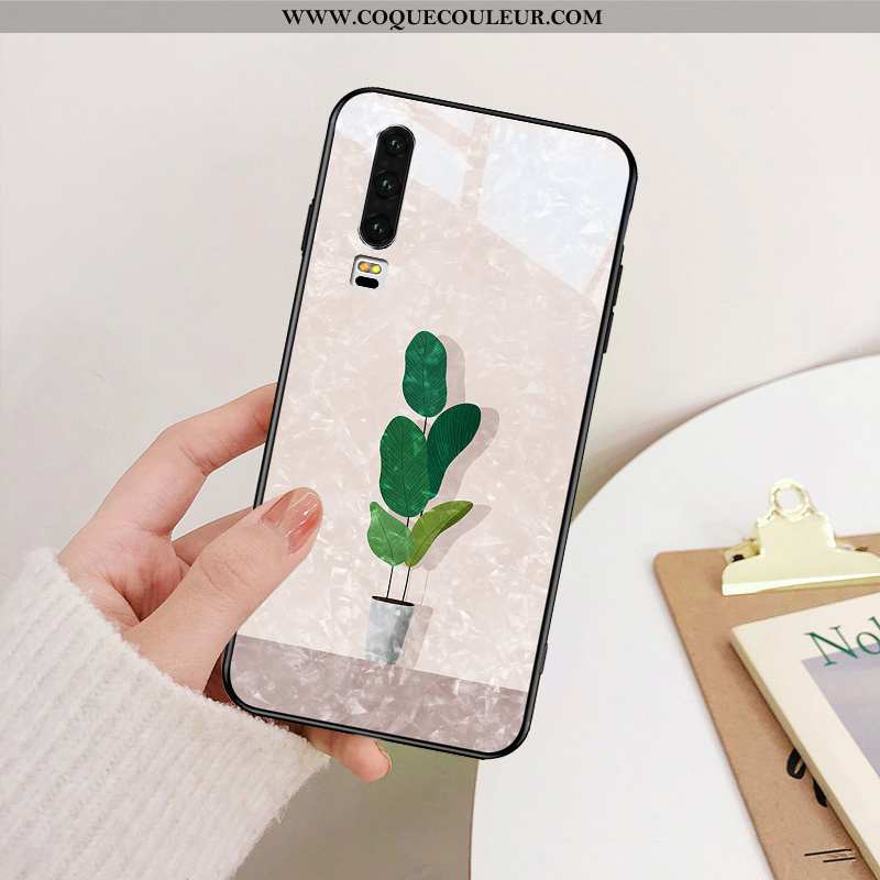 Coque Huawei P30 Silicone Vent Légère, Housse Huawei P30 Verre Charmant Verte