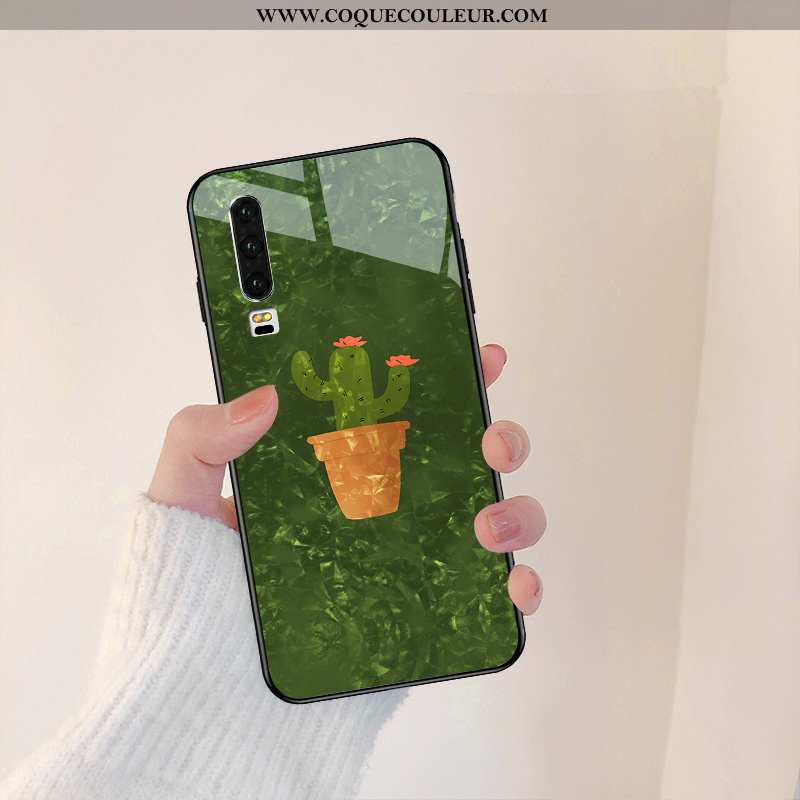 Coque Huawei P30 Silicone Vent Légère, Housse Huawei P30 Verre Charmant Verte