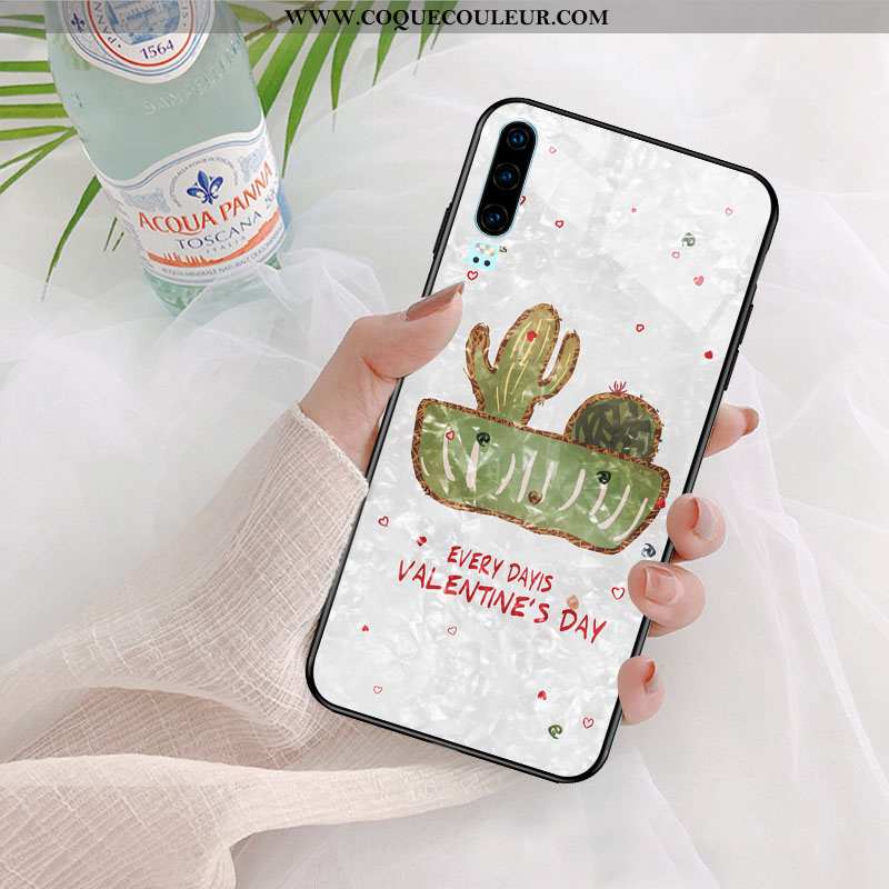 Coque Huawei P30 Silicone Vent Légère, Housse Huawei P30 Verre Charmant Verte