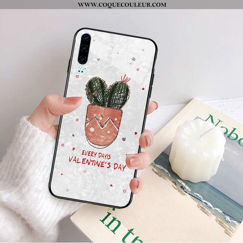 Coque Huawei P30 Silicone Vent Légère, Housse Huawei P30 Verre Charmant Verte