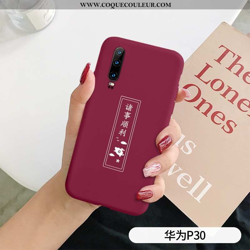 Coque Huawei P30 Ultra Net Rouge Délavé En Daim, Housse Huawei P30 Tendance Incassable