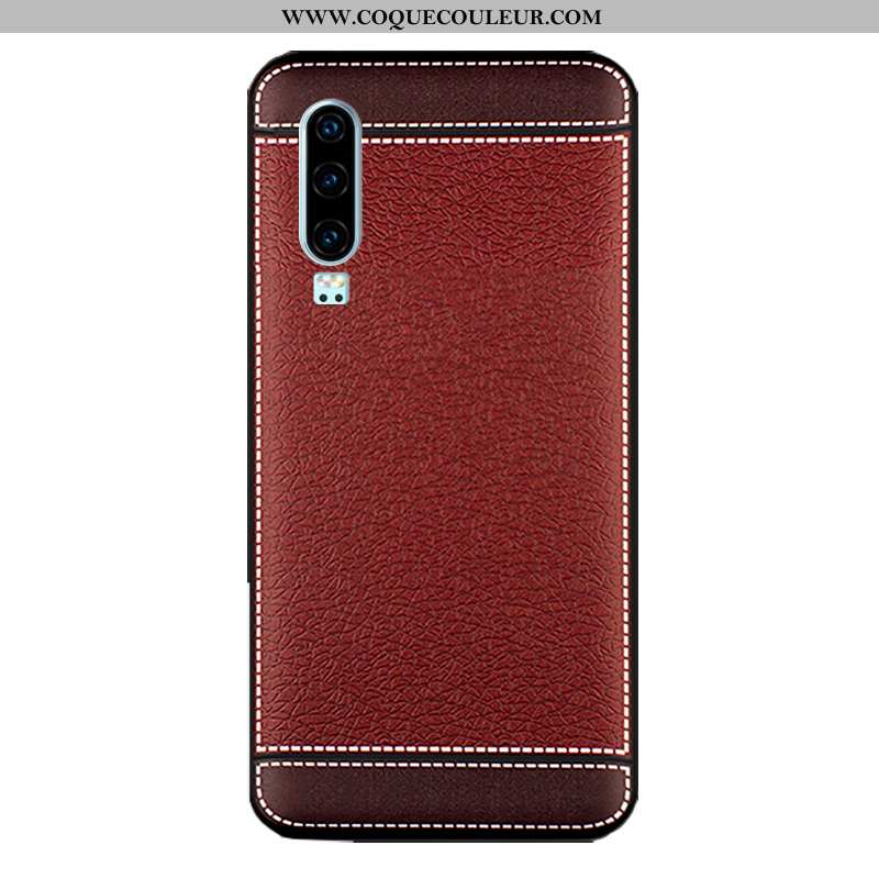 Housse Huawei P30 Protection Tempérer Étui, Étui Huawei P30 Délavé En Daim Silicone Marron