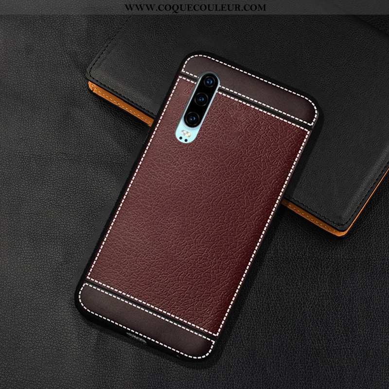 Housse Huawei P30 Protection Tempérer Étui, Étui Huawei P30 Délavé En Daim Silicone Marron