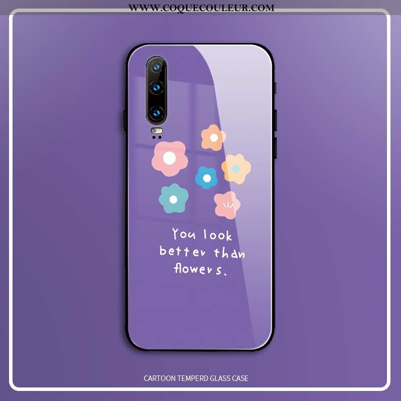 Housse Huawei P30 Mode Silicone Verre, Étui Huawei P30 Protection Vent Violet