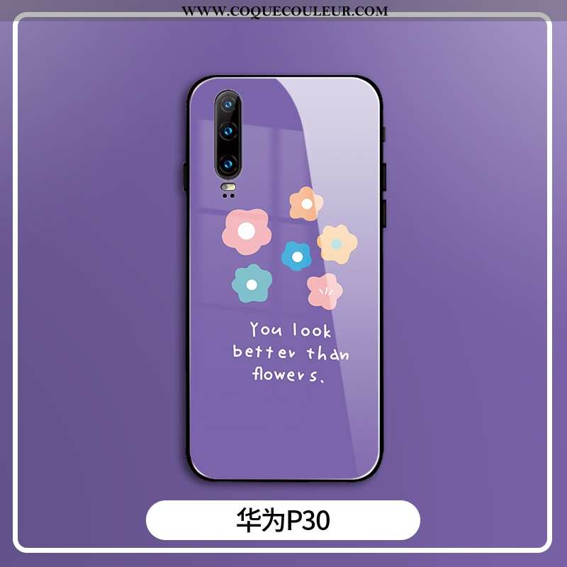 Housse Huawei P30 Mode Silicone Verre, Étui Huawei P30 Protection Vent Violet