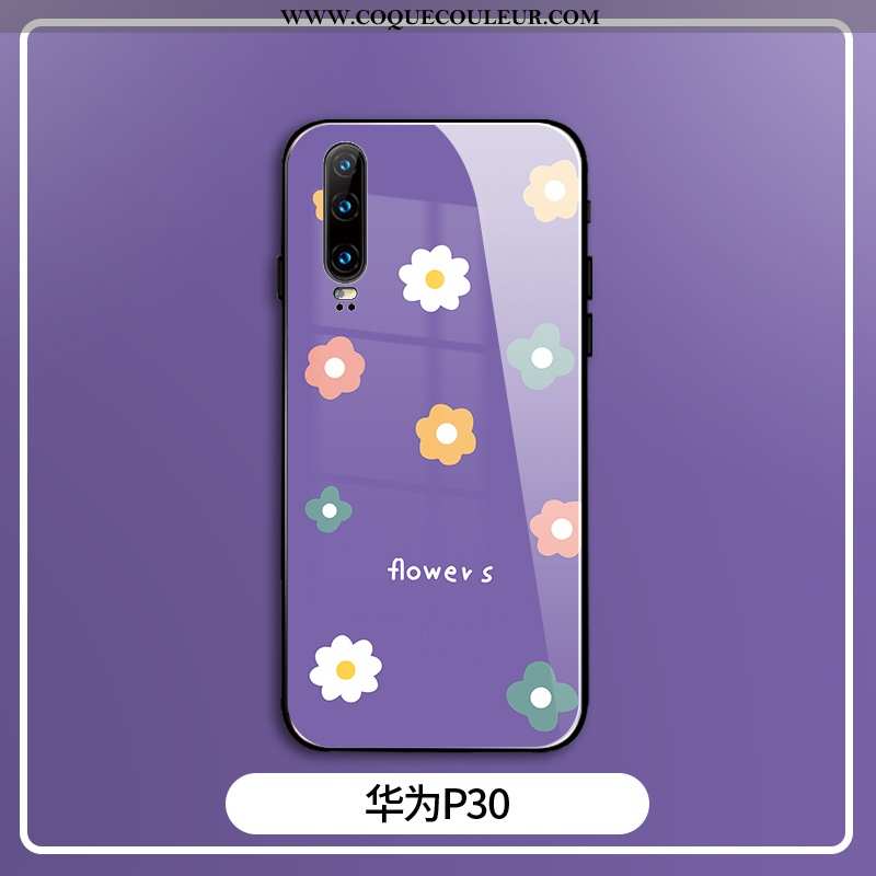 Housse Huawei P30 Mode Silicone Verre, Étui Huawei P30 Protection Vent Violet