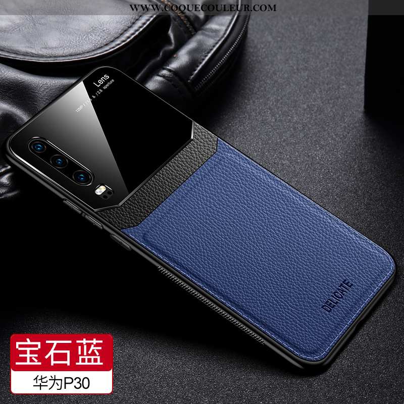 Housse Huawei P30 Cuir Tout Compris Coque, Étui Huawei P30 Protection Bleu