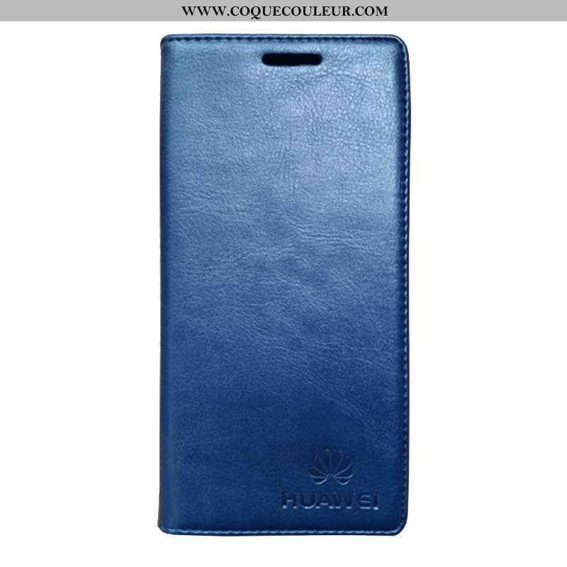 Housse Huawei P30 Cuir Véritable Noir Housse, Étui Huawei P30 Cuir Incassable Bleu Foncé