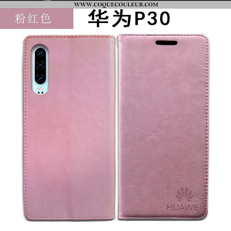 Housse Huawei P30 Cuir Véritable Noir Housse, Étui Huawei P30 Cuir Incassable Bleu Foncé