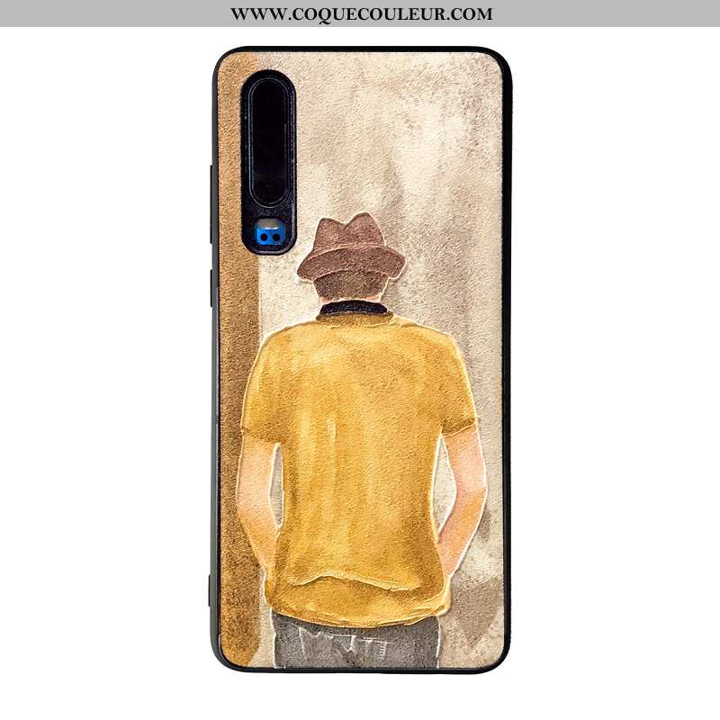 Étui Huawei P30 Protection Soie Mulberry Étui, Coque Huawei P30 Gaufrage Art Jaune