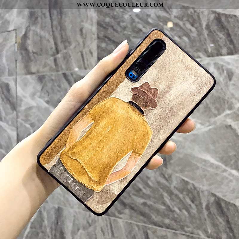 Étui Huawei P30 Protection Soie Mulberry Étui, Coque Huawei P30 Gaufrage Art Jaune