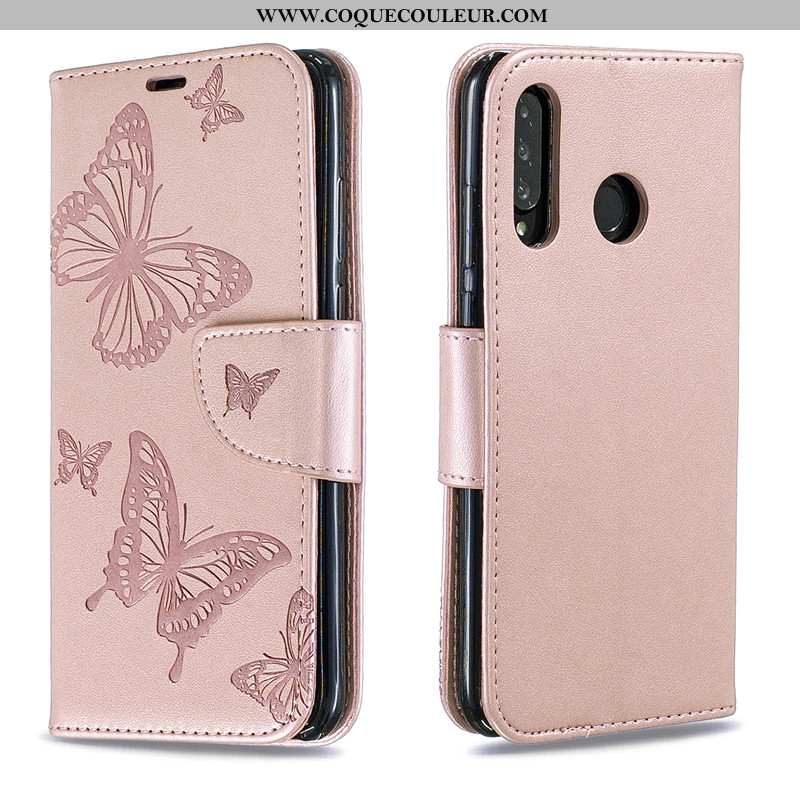 Étui Huawei P30 Lite Gaufrage Papillon Étui, Coque Huawei P30 Lite Cuir En Relief Rose