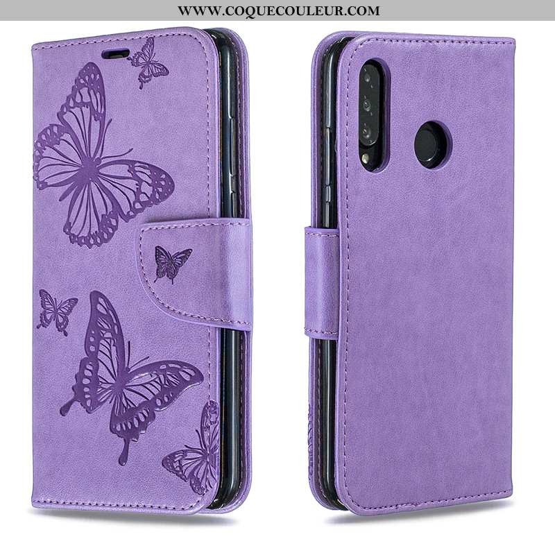 Étui Huawei P30 Lite Gaufrage Papillon Étui, Coque Huawei P30 Lite Cuir En Relief Rose