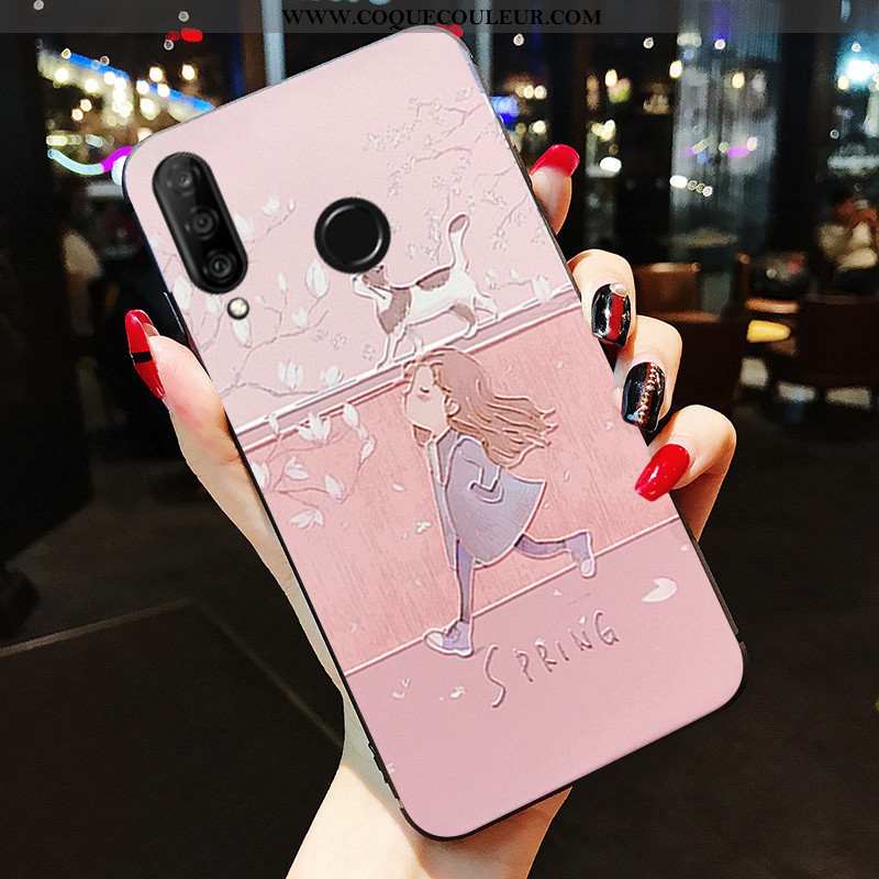 Housse Huawei P30 Lite Silicone Téléphone Portable Incassable, Étui Huawei P30 Lite Protection Rose