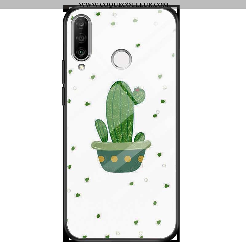 Coque Huawei P30 Lite Verre Couleur, Housse Huawei P30 Lite Téléphone Portable Blanc Blanche