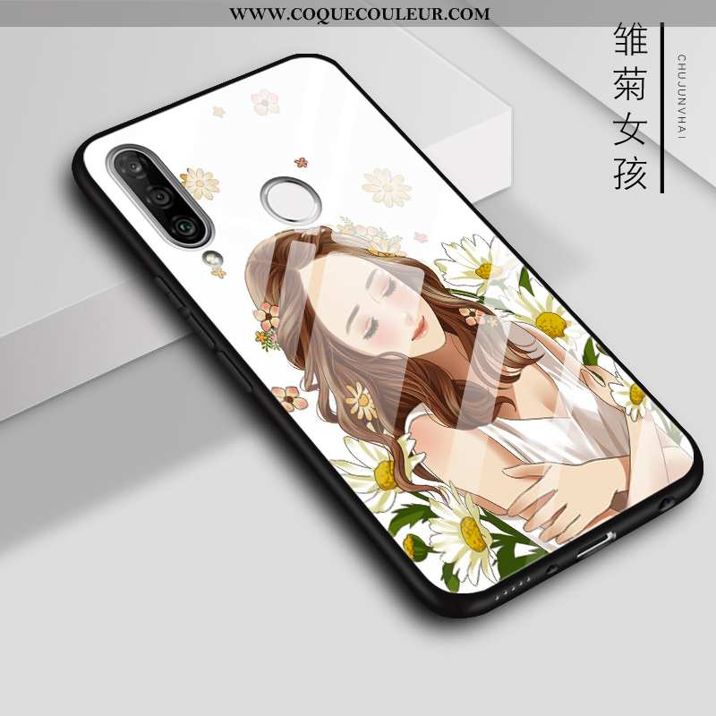 Coque Huawei P30 Lite Verre Couleur, Housse Huawei P30 Lite Téléphone Portable Blanc Blanche