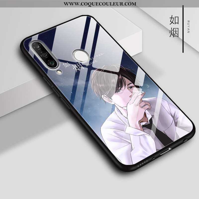 Coque Huawei P30 Lite Verre Couleur, Housse Huawei P30 Lite Téléphone Portable Blanc Blanche