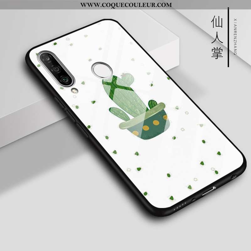 Coque Huawei P30 Lite Verre Couleur, Housse Huawei P30 Lite Téléphone Portable Blanc Blanche