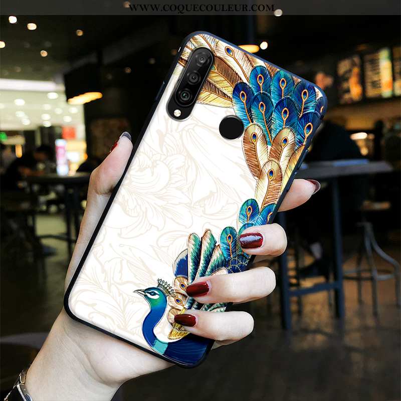 Étui Huawei P30 Lite Protection Style Chinois Fluide Doux, Coque Huawei P30 Lite Délavé En Daim Bleu