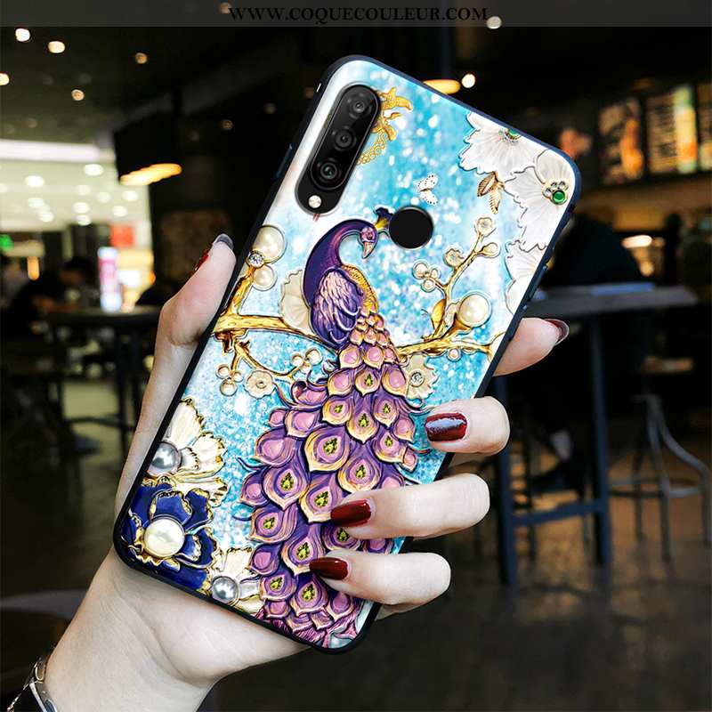 Étui Huawei P30 Lite Protection Style Chinois Fluide Doux, Coque Huawei P30 Lite Délavé En Daim Bleu