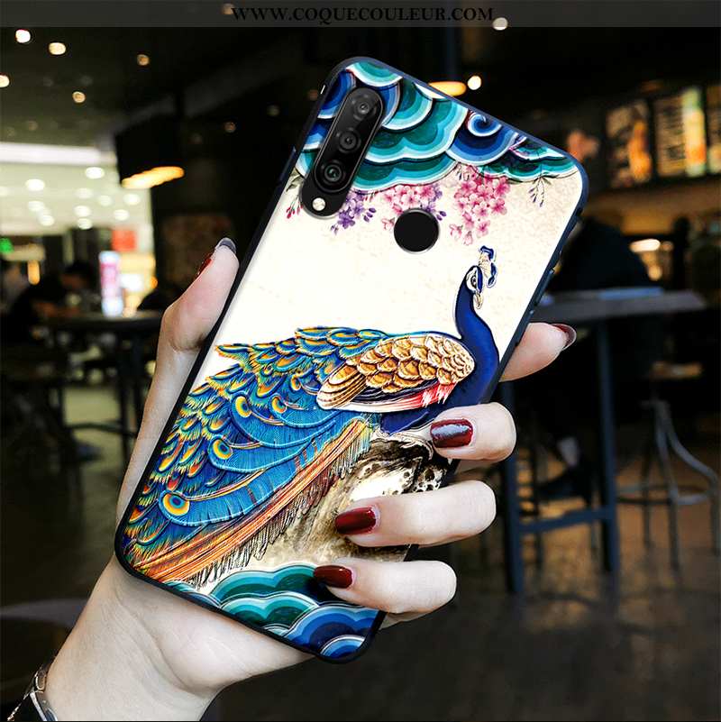 Étui Huawei P30 Lite Protection Style Chinois Fluide Doux, Coque Huawei P30 Lite Délavé En Daim Bleu