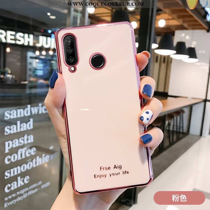 Housse Huawei P30 Lite Silicone Placage Net Rouge, Étui Huawei P30 Lite Protection Rose