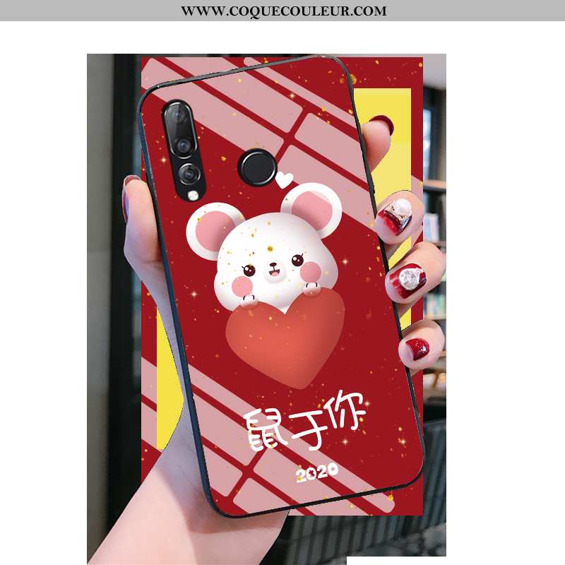 Coque Huawei P30 Lite Mode Dessin Animé Délavé En Daim, Housse Huawei P30 Lite Protection Rouge