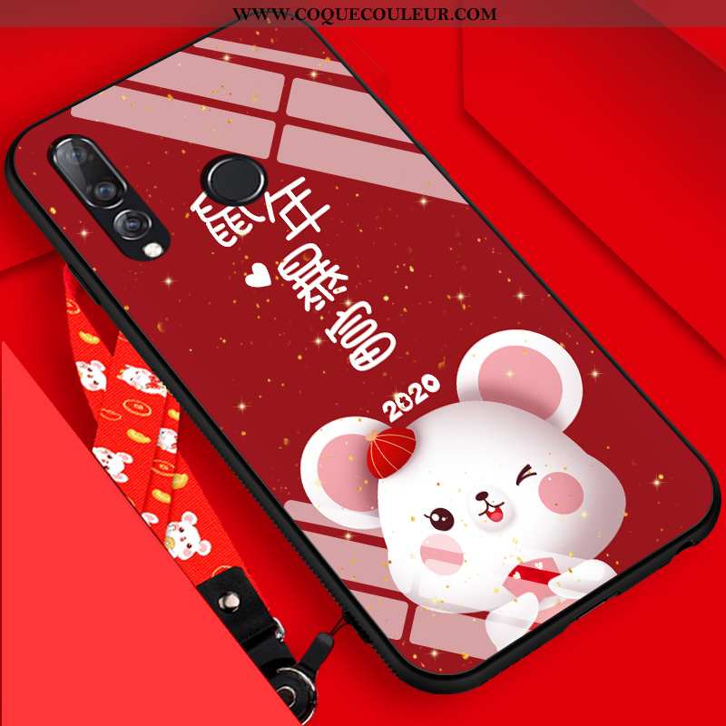 Coque Huawei P30 Lite Mode Dessin Animé Délavé En Daim, Housse Huawei P30 Lite Protection Rouge