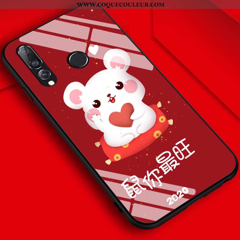 Coque Huawei P30 Lite Mode Dessin Animé Délavé En Daim, Housse Huawei P30 Lite Protection Rouge