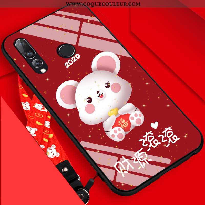 Coque Huawei P30 Lite Mode Dessin Animé Délavé En Daim, Housse Huawei P30 Lite Protection Rouge