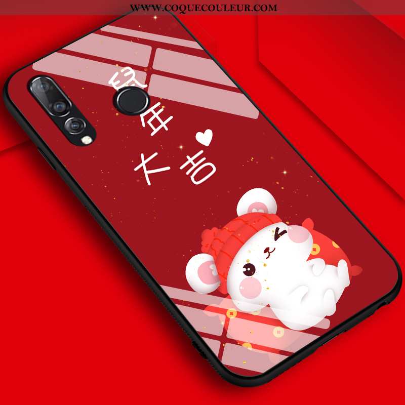 Coque Huawei P30 Lite Mode Dessin Animé Délavé En Daim, Housse Huawei P30 Lite Protection Rouge