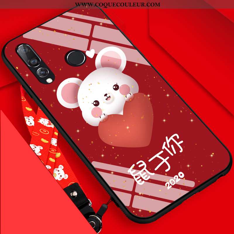 Coque Huawei P30 Lite Mode Dessin Animé Délavé En Daim, Housse Huawei P30 Lite Protection Rouge