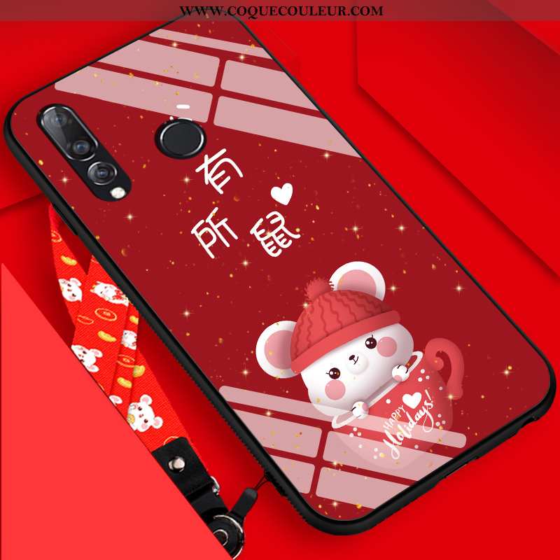 Coque Huawei P30 Lite Mode Dessin Animé Délavé En Daim, Housse Huawei P30 Lite Protection Rouge