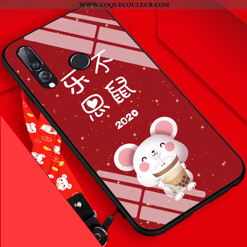 Coque Huawei P30 Lite Mode Dessin Animé Délavé En Daim, Housse Huawei P30 Lite Protection Rouge