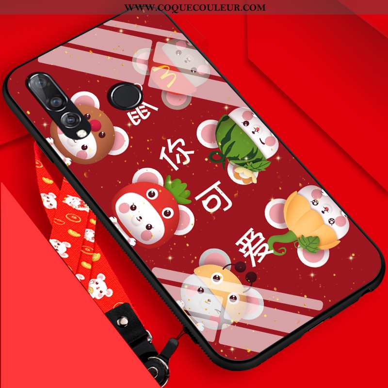 Coque Huawei P30 Lite Mode Dessin Animé Délavé En Daim, Housse Huawei P30 Lite Protection Rouge