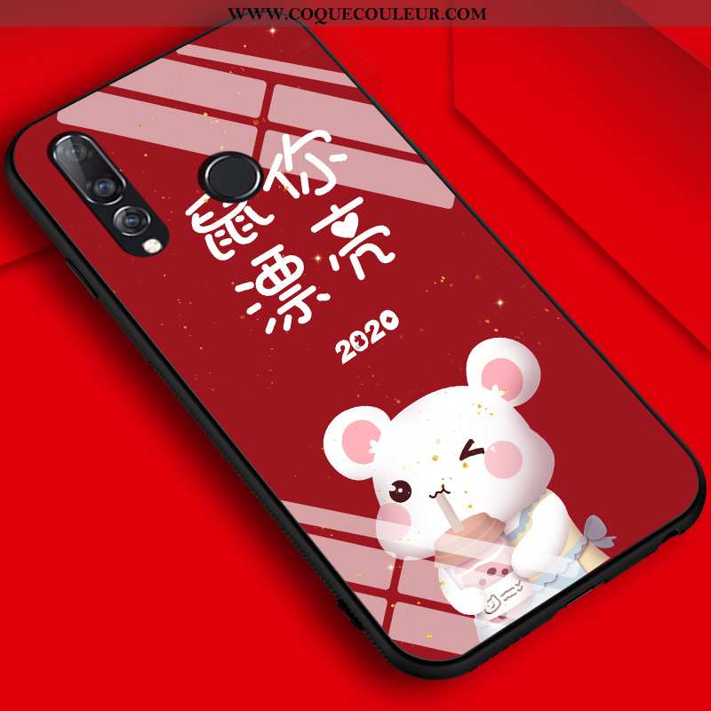 Coque Huawei P30 Lite Mode Dessin Animé Délavé En Daim, Housse Huawei P30 Lite Protection Rouge