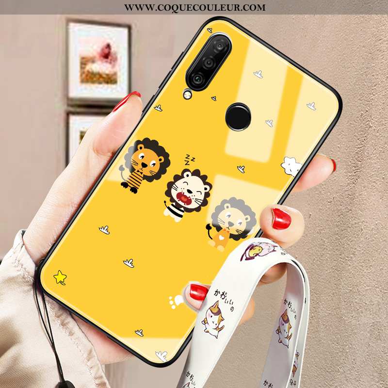 Coque Huawei P30 Lite Xl Dessin Animé Jaune Verre, Housse Huawei P30 Lite Xl Tendance Étui