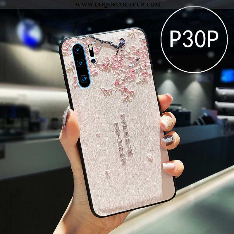 Coque Huawei P30 Pro Gaufrage Fluide Doux Amoureux, Housse Huawei P30 Pro Cuir Net Rouge Blanche