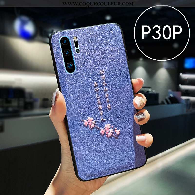 Coque Huawei P30 Pro Gaufrage Fluide Doux Amoureux, Housse Huawei P30 Pro Cuir Net Rouge Blanche