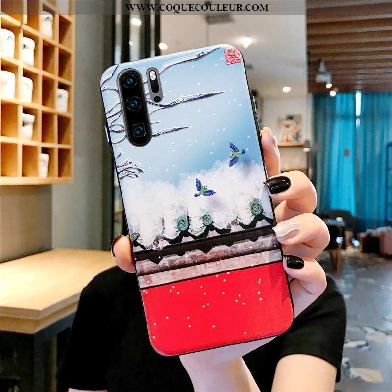 Étui Huawei P30 Pro Créatif Grue Vent, Coque Huawei P30 Pro Gaufrage Bleu