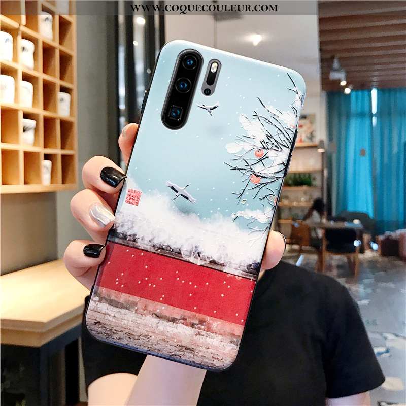 Étui Huawei P30 Pro Créatif Grue Vent, Coque Huawei P30 Pro Gaufrage Bleu