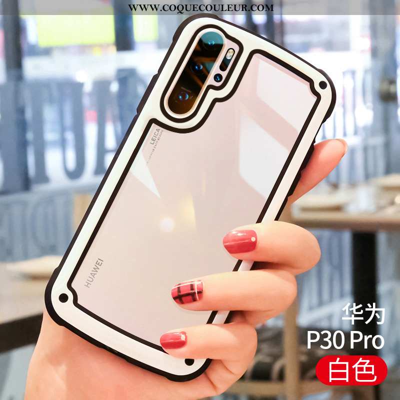 Étui Huawei P30 Pro Fluide Doux Net Rouge Blanc, Coque Huawei P30 Pro Silicone Créatif Blanche