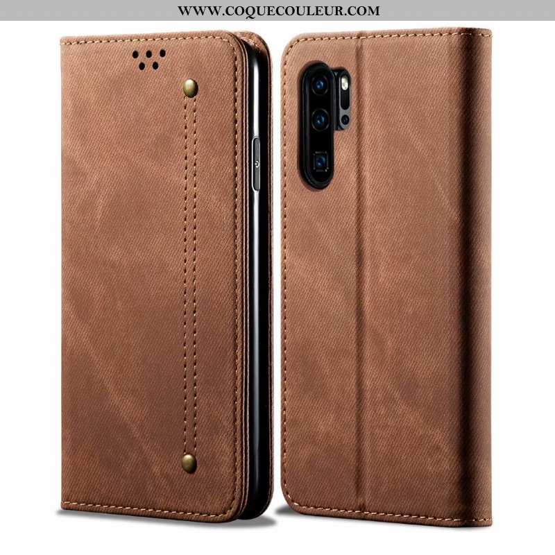 Housse Huawei P30 Pro Protection Étui Téléphone Portable, Huawei P30 Pro Cuir Clamshell Marron