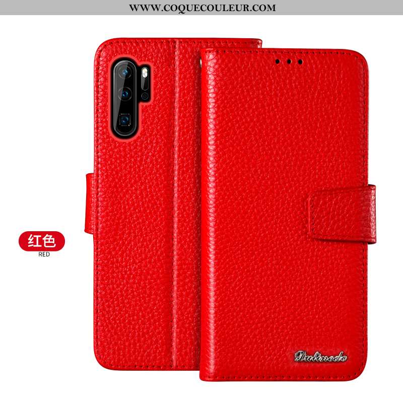 Étui Huawei P30 Pro Portefeuille Jeunesse Coque, Coque Huawei P30 Pro Cuir Véritable Rouge