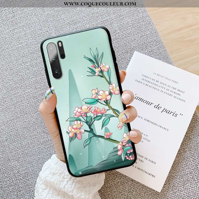 Étui Huawei P30 Pro Gaufrage Art, Coque Huawei P30 Pro Tendance Silicone Verte