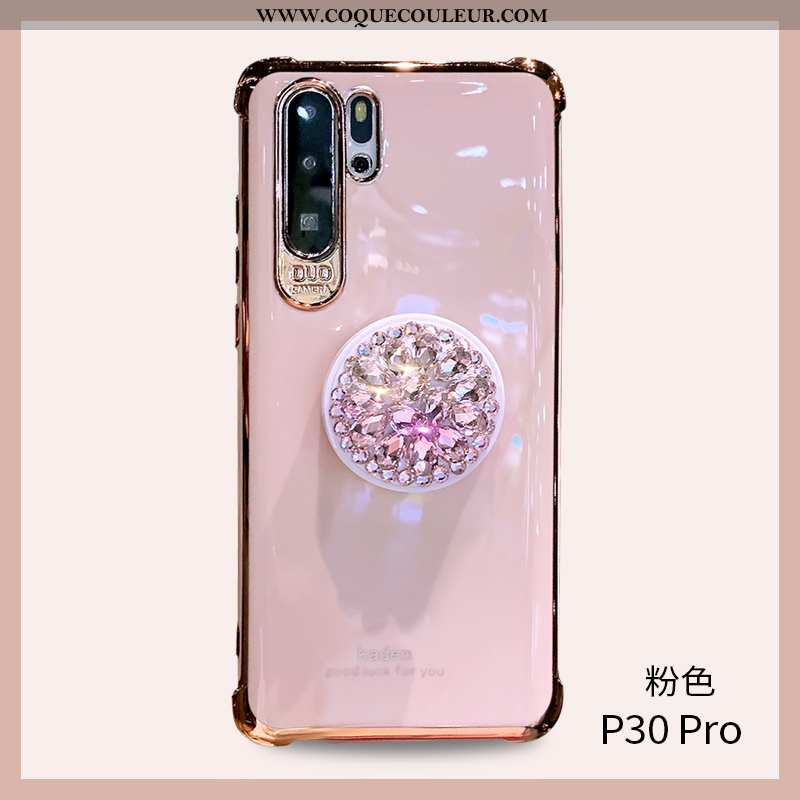 Étui Huawei P30 Pro Protection Incassable Support, Coque Huawei P30 Pro Strass Blanche