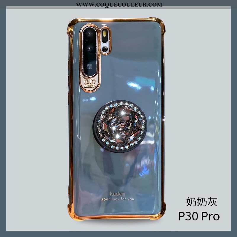 Étui Huawei P30 Pro Protection Incassable Support, Coque Huawei P30 Pro Strass Blanche