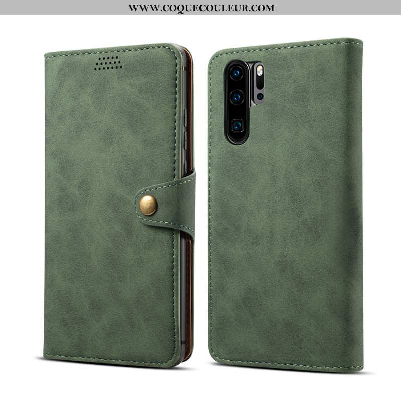 Étui Huawei P30 Pro Portefeuille Carte Vert, Coque Huawei P30 Pro Cuir Housse Verte