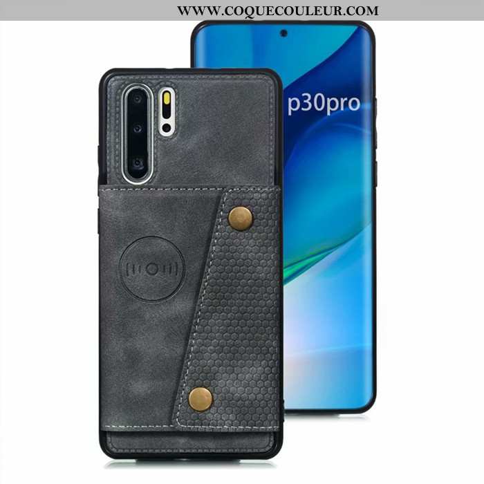 Housse Huawei P30 Pro Cuir Sac Carte Téléphone Portable, Étui Huawei P30 Pro Protection Coque Gris