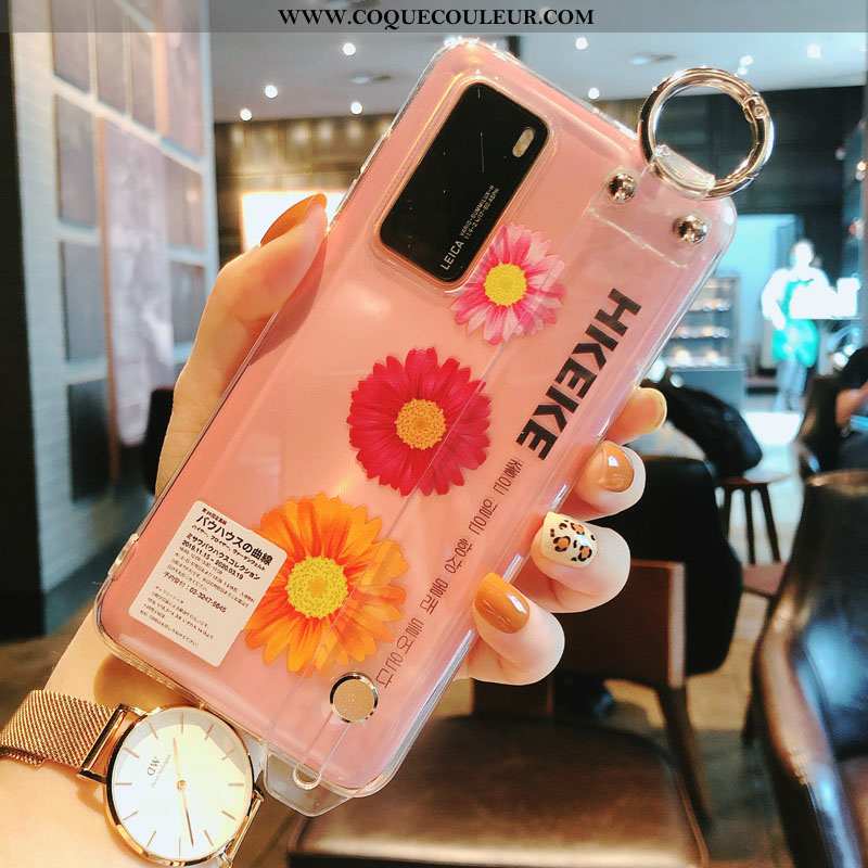 Coque Huawei P40 Silicone Petite Marguerite Transparent, Housse Huawei P40 Protection Frais Rose